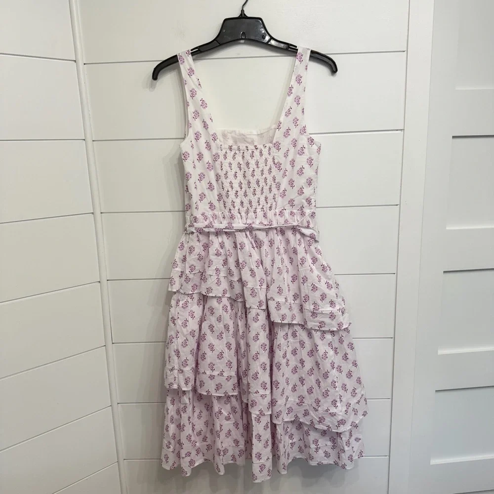 J. Crew White Violet Storm Sleeveless Belted Tiered Dress Size 4 23385